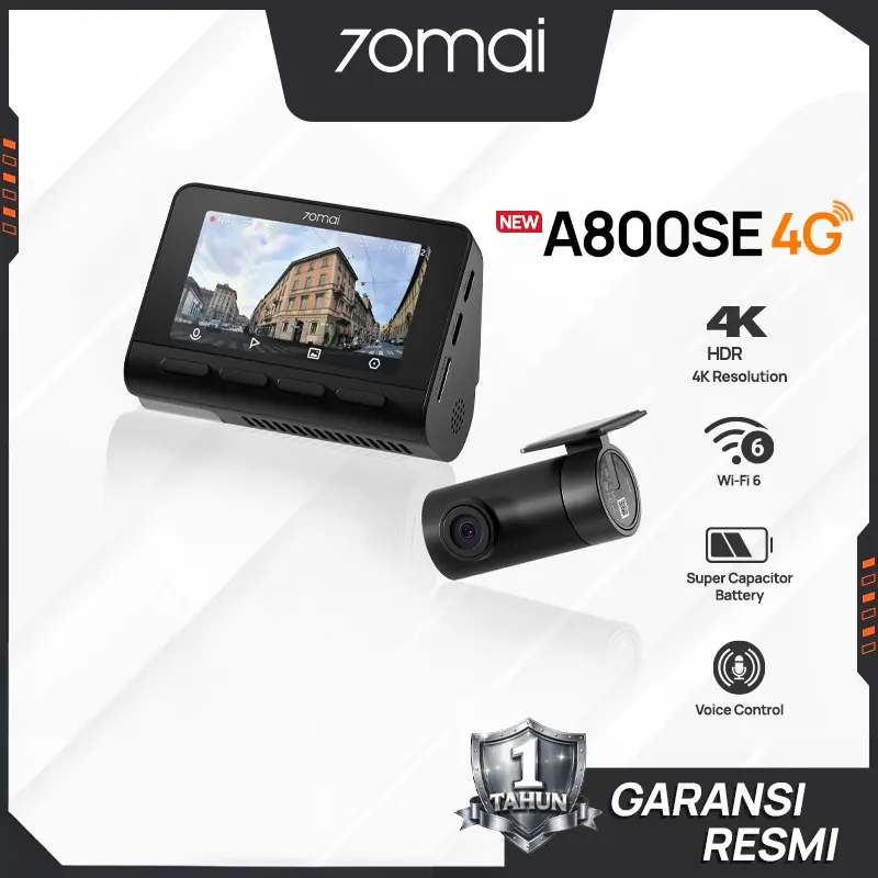 70mai A800SE Set 4G UHD 4K行车记录仪，Wi‑Fi 6、内置GPS、夜视、HDR、24小时停车监控、防盗、超级电容及语音控制