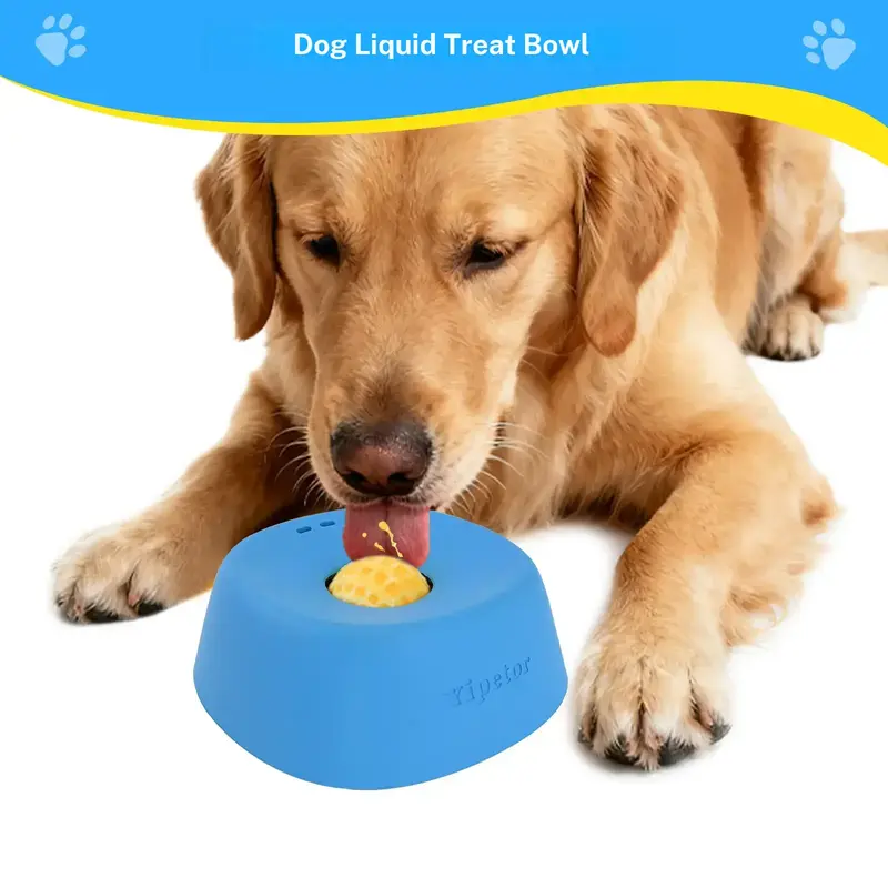 Yipetor Rubber Slow Feeder Dog Bowl with Built-In Rolling Ball, Splash-Free Design for Liquid Treats, Bone Broth and Yogurt, Travel-Ready Parts for All Breeds
