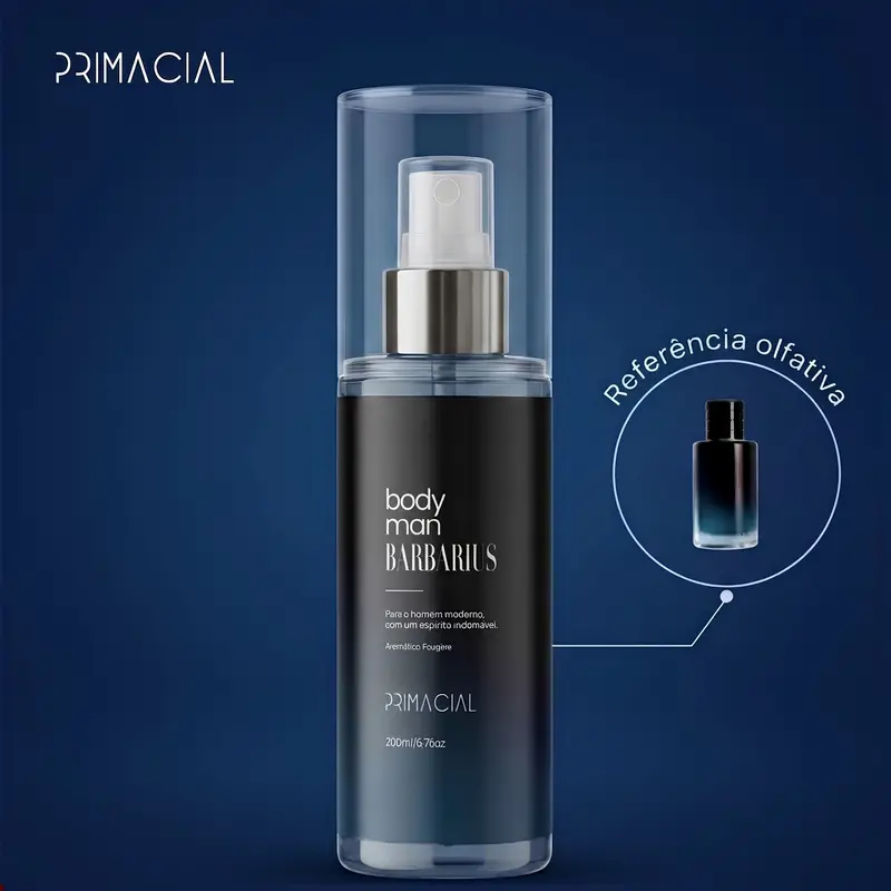 Body Splash BARBARIUS 200ml by Primacial - Fragrância Aromática com Notas de Bergamota e Sálvia