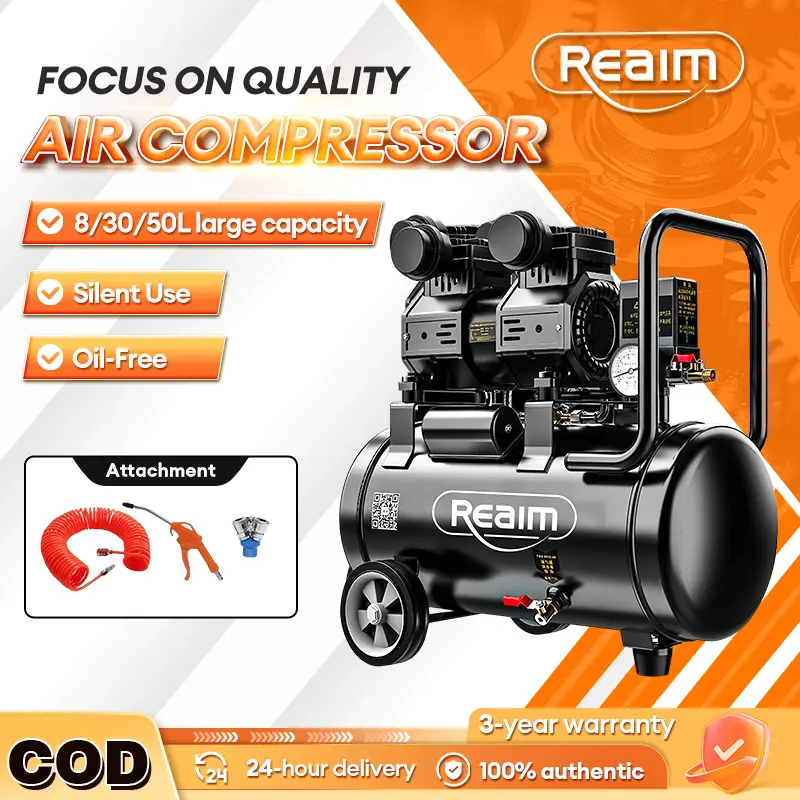 REAIM 8L/30L/50L Oil-Free Silent Air Compressor 2200W high-power heavy-duty air compressor 2800r/min ultra-high flow rate air compressor suitable for heavy-duty professional power tools in automotive motorcycle household and renovation scenarios