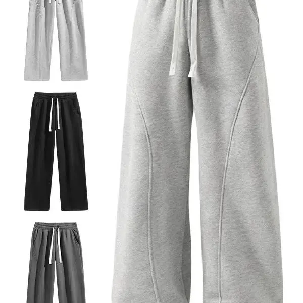 Unisex Solid-Color Drawstring Pants with Curved Blade Design, Relaxed Fit for All Seasons, Beige Streetwear Trousers