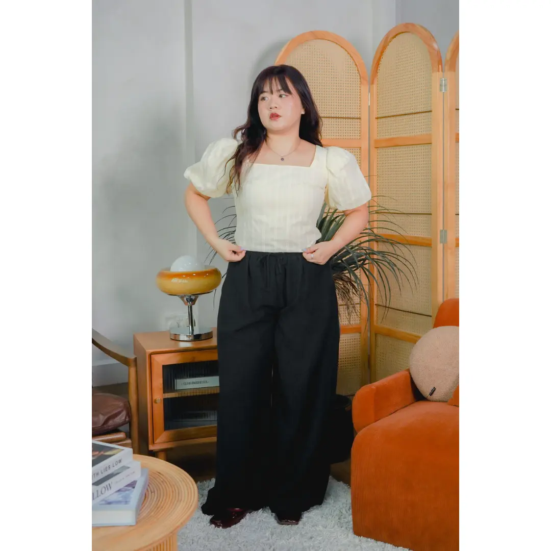 [TFL] Pantalon Faye mélangé lin avec taille élastique (Naturel / Bois de rose clair / Noir / Gris)