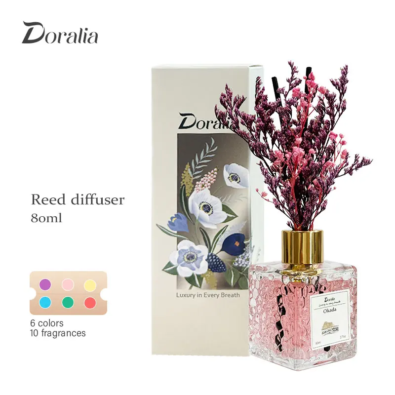 【Doralia】ドライフラワー付きリードディフューザー 50ml｜ホテルのような香りのルームフレグランス、アロマオイル、室内・浴室用