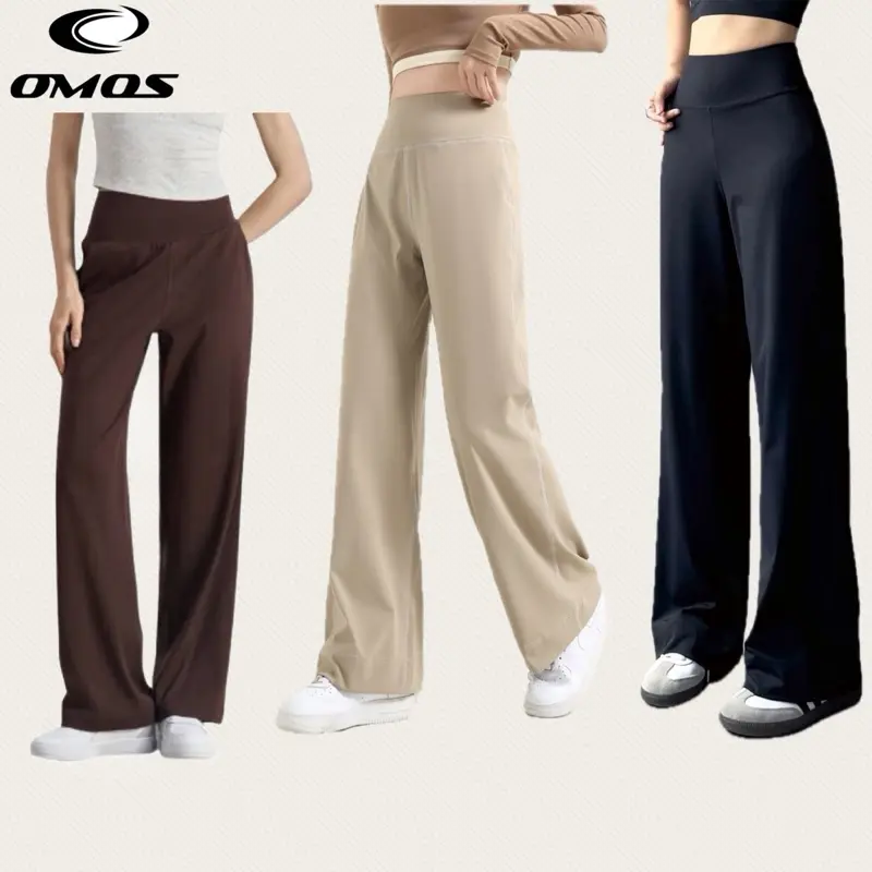 Omos celana panjang wanita untuk lulusan baru, model lurus palazzo berbahan katun dengan saku, gaya muslimah