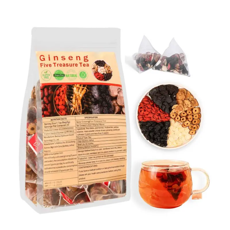Herbiary Kidney Tea Formula-Organic Ginseng Five Treasure Tea for Men & Women | Traditional Healthy Kidney Detox Tea & Cleanse | Natural Herbal Ingredients Value Pack Ginseng Red Date Mulberry Herbal Formula