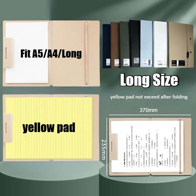 Faltbares A4-/Langformat-Klemmbrett mit 360°-Faltung in Rosa oder Khaki, Dokumentenmappe und Papier-Organizer für gelbe Schreibblöcke
