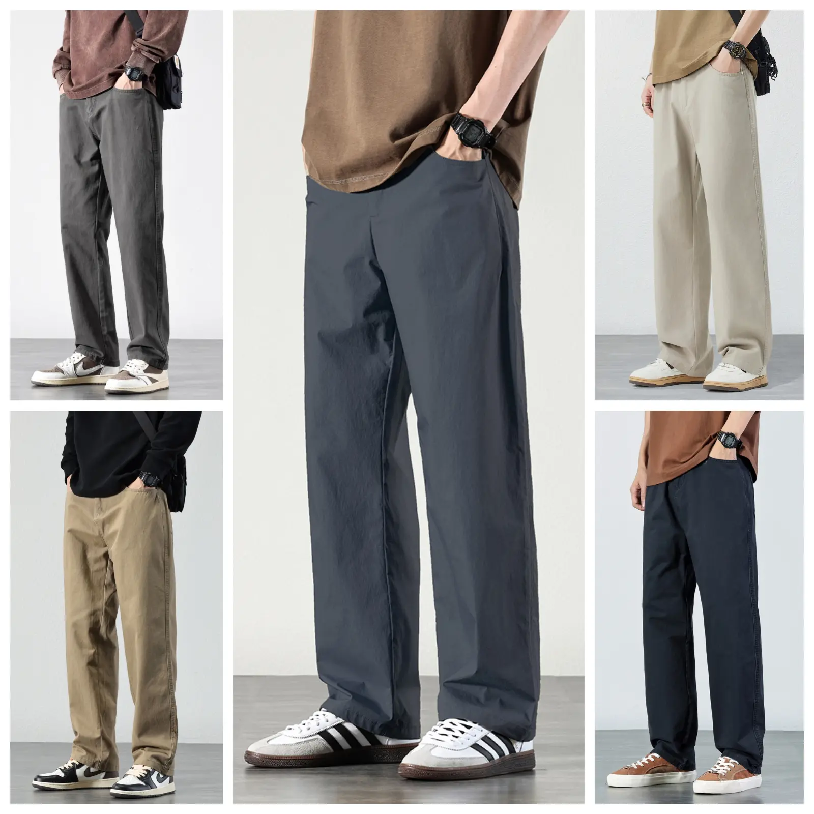 [VICKY JEANS] 8 Colors Men's Cotton Elastic waist Straight Pants（No Elasticity）