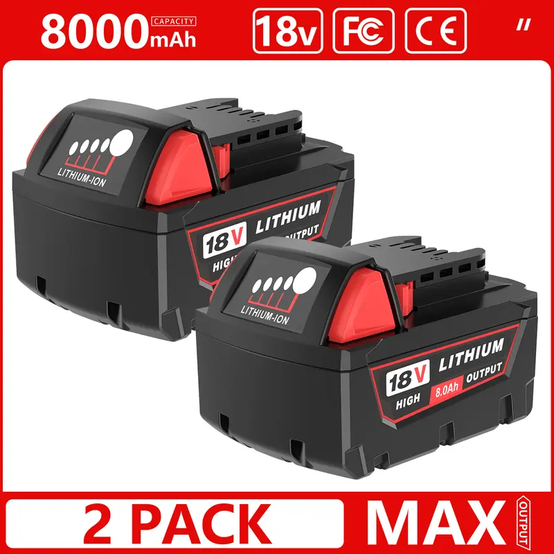 2-Pack 18V 8.0Ah High Capacity Lithium Batteries Replacement for Milwaukee M-18 Series 48-11-1865 48-11-1850, Power Tools Battery & Cordless Tool Accessories, 2pack Backup with Manufacturer Warranty