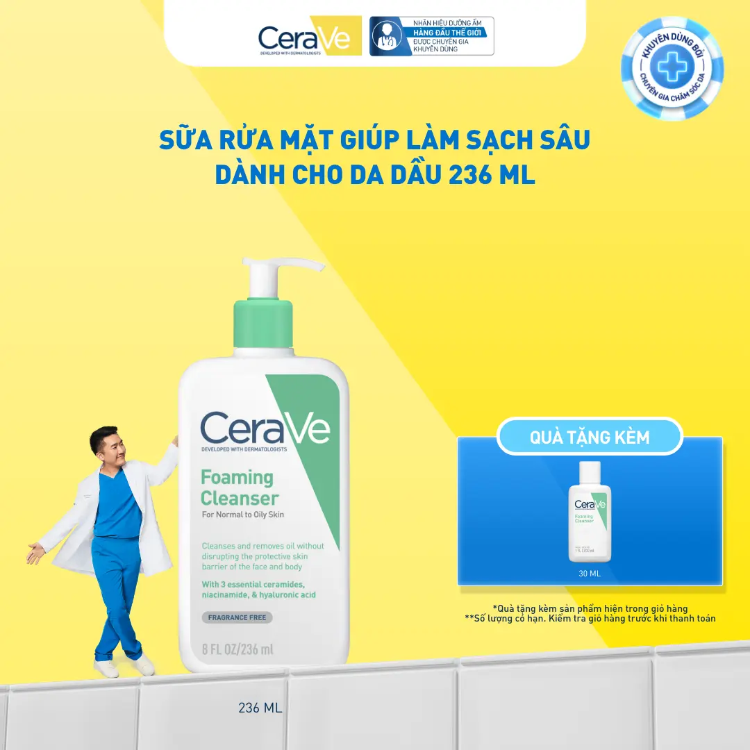 [DEAL SHOCK] CeraVe Foaming Facial Cleanser 236 ml untuk Kulit Berminyak, Membersihkan secara Mendalam dengan Lembut dan Menjaga Kelembapan, Skincare Pria dan Wanita