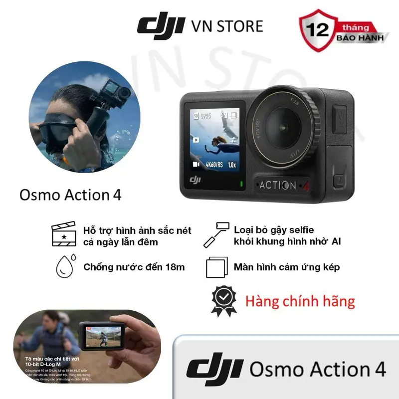 DJI Osmo Action 4 Action Camera with Dual Touchscreens, Fast Charging, Waterproofing and 4K/120fps Video