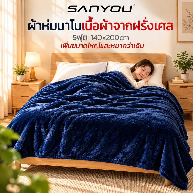 ผ้าห่มนาโนสีพื้น ขนาด 5 ฟุต (140 x 200 ซม.) นุ่มสบาย ห่มอุ่นกำลังดี หลับสบายตลอดคืน เนื้อผ้าสัมผัสอ่อนโยน เป็นมิตรต่อผิว ไม่ระคายเคือง