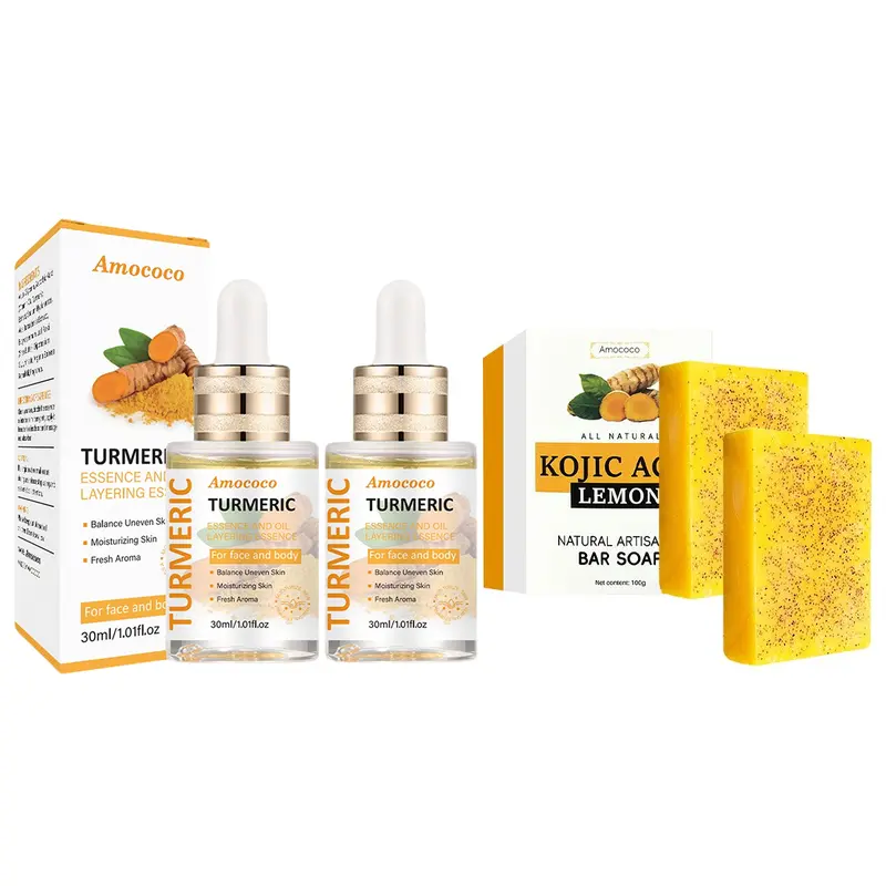 Jabón Artesanal 100g + Aceite Facial de Cúrcuma 30ml - Set de Skincare Natural | Extractos de Cúrcuma, Limón y Kojic | Hidratación Profunda, Suavidad y Calmante | Textura Granular con Espuma Suave | Sin Alcohol | Uso Facial y Corporal