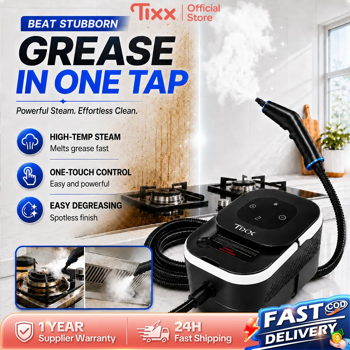 【11 IN 1】Tixx 1500W Cleaning + Ironing + Remove Mites Multifunctional Electric Steam Cleaner 3/6-Speed Adjustment 105℃ Temperature 15s Rapid Steam Preheating 1250ML Water Tank 99.99% Efficient Sterilization Standard With 8 Cleaning Nozzles For Home