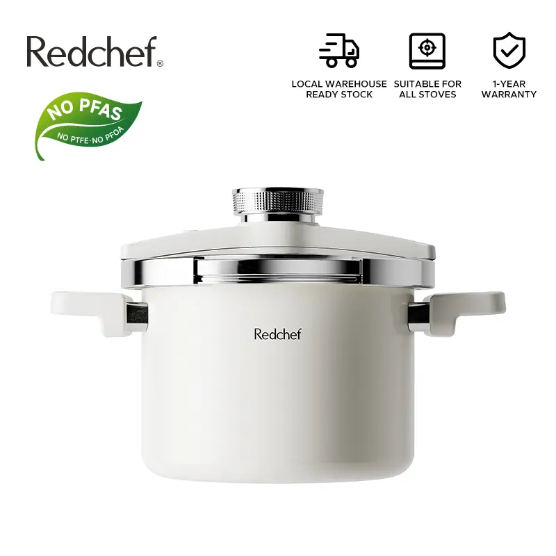 Redchef 3‑Ply Steel Series 6L Thick Explosion Proof 304 Stainless Steel Pressure Cooker  No PFAS&PTFE&PFOA and is Suitable for All Stovetops