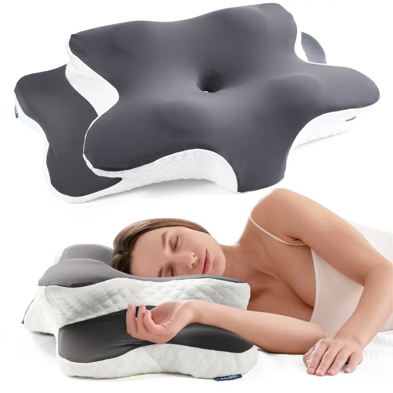 Bantal Leher Alcedo Memory Foam Ergonomis dengan Kontur yang Dapat Disesuaikan dan Penyangga Servikal, untuk Tidur Miring, Telentang, atau Tengkurap, Membantu Meredakan Nyeri Leher dan Bahu