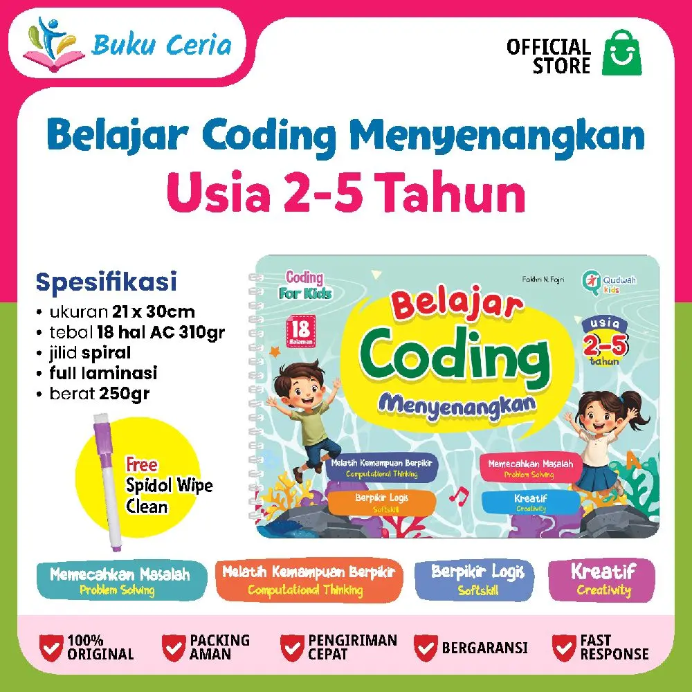 Buku Coding Anak Usia 2–5 Tahun Wipe & Clean Tulis-Hapus – Buku Edukasi PAUD dan TK