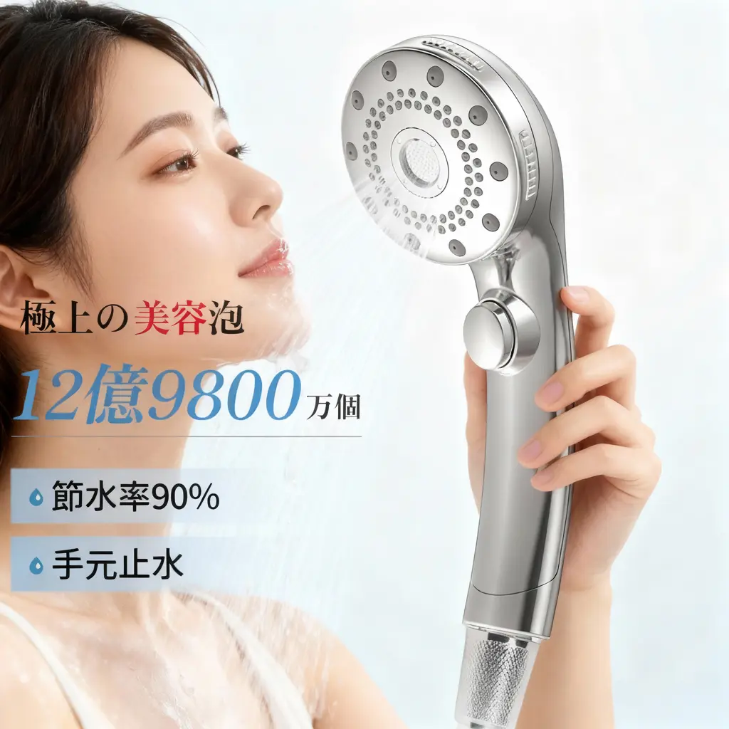 Aomiss微纳米气泡节水花洒，约12亿9800万个纳米气泡，最高节水90%，5种模式，增压强力清洁，保湿护发护肤，手持止水，安装简便，含适配器，兼容5种国际通用接口，附日文说明书，包邮