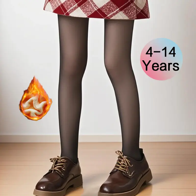 Collants thermiques épais pour fille de 4 à 14 ans, doublés en polaire, effet transparent, pour l’automne et l’hiver