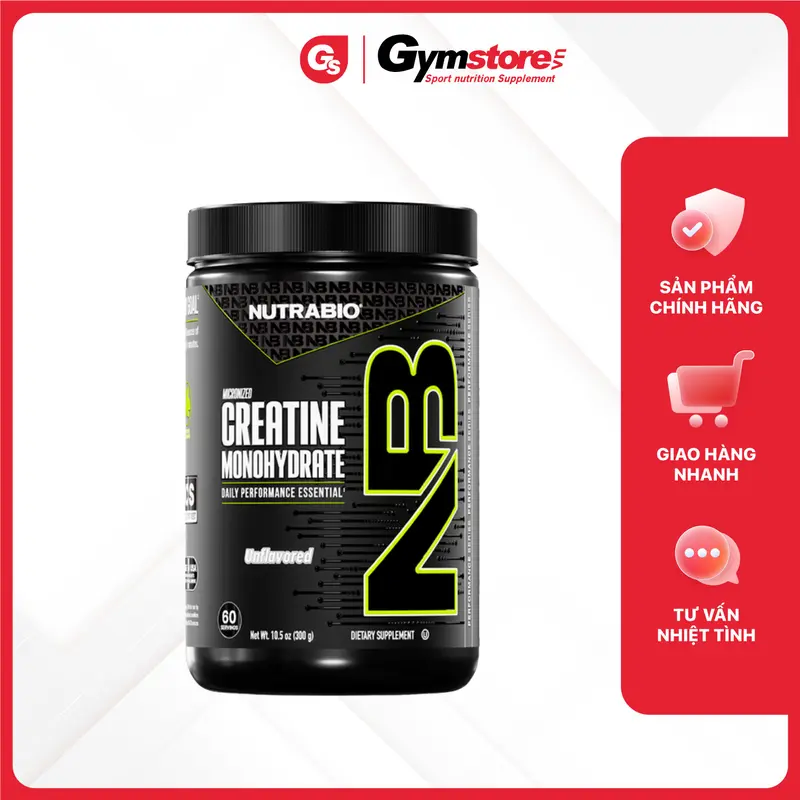 Bột hỗ trợ tập gym NutraBio Micronized Creatine Monohydrate Powder | Made in USA | GYMSTORE