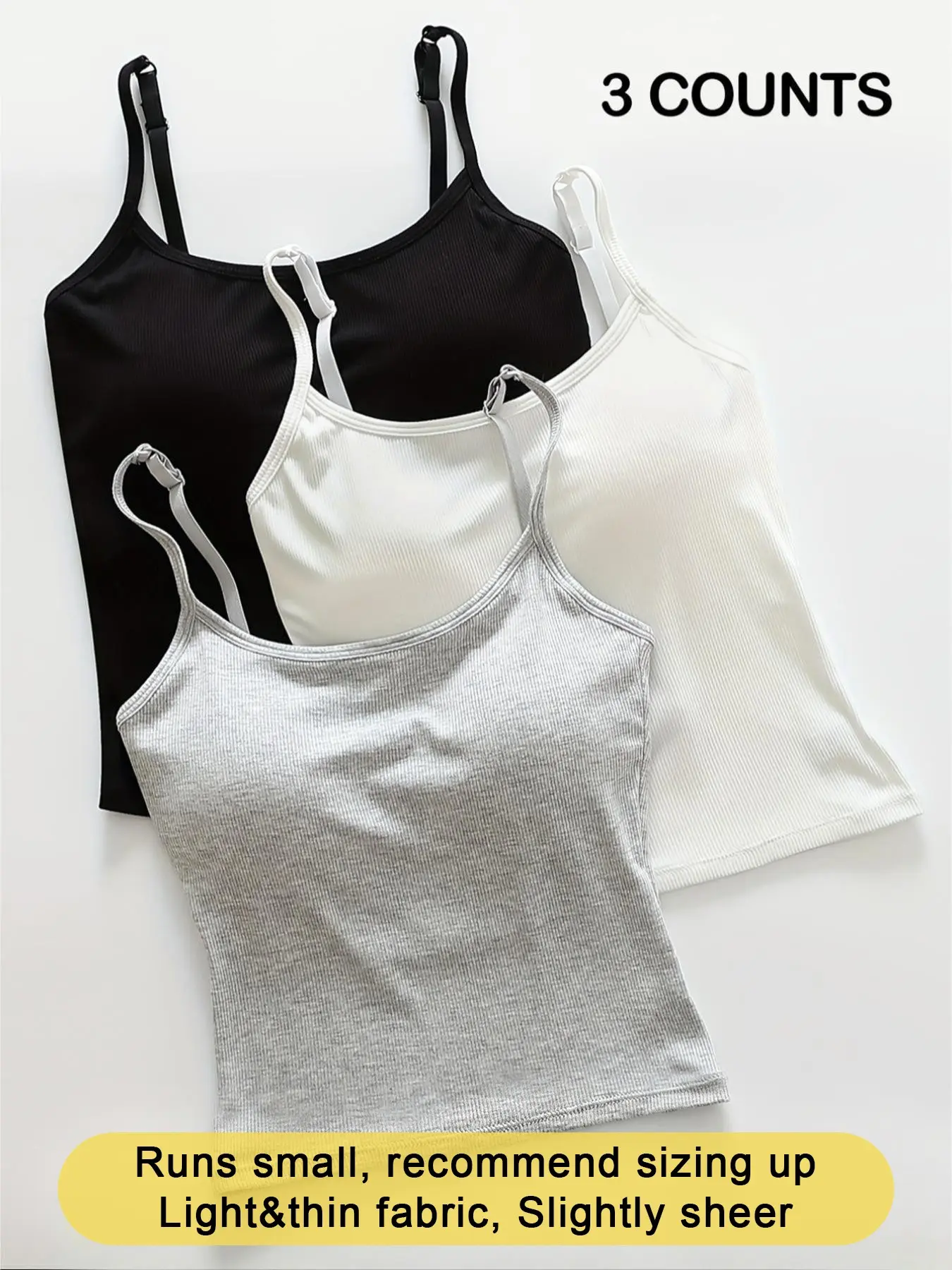 Top corto de tirantes para mujer, acanalado y de color sólido con relleno, sin mangas, casual para uso diario, apto para todas las estaciones, talla pequeña, talla asiática