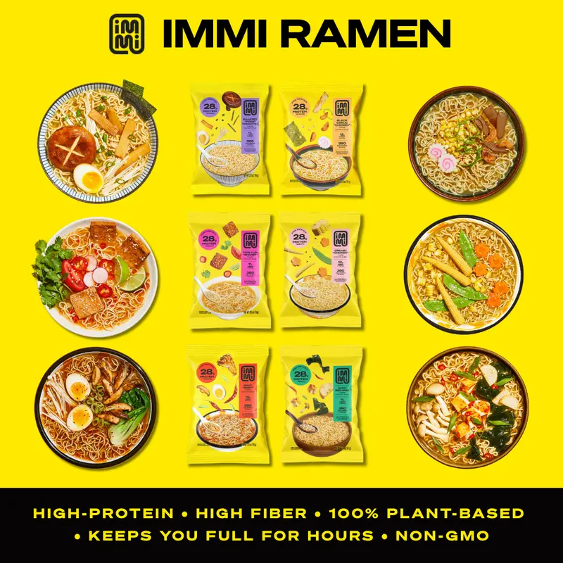 IMMI High Protein Instant Ramen, 28g Plant-Based Protein, 12g Fiber, Low Fat Vegan Ramen Noodles, Variety Pack & Multiple Flavors