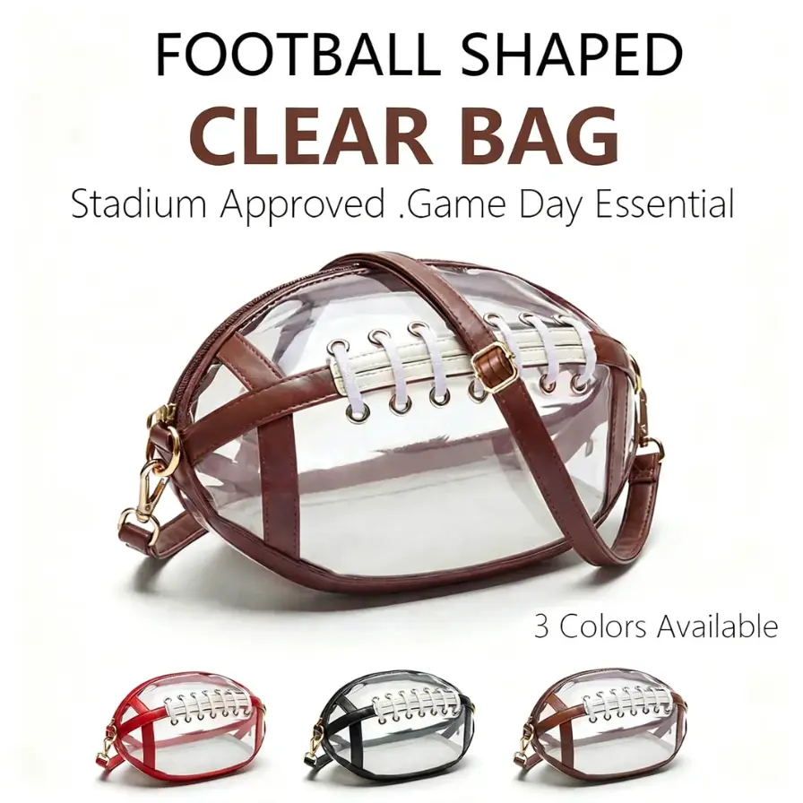 Clear Football-Shaped Crossbody Bag, Transparent PVC Stadium-Approved Game Day Bag with Adjustable Strap, Summer Style