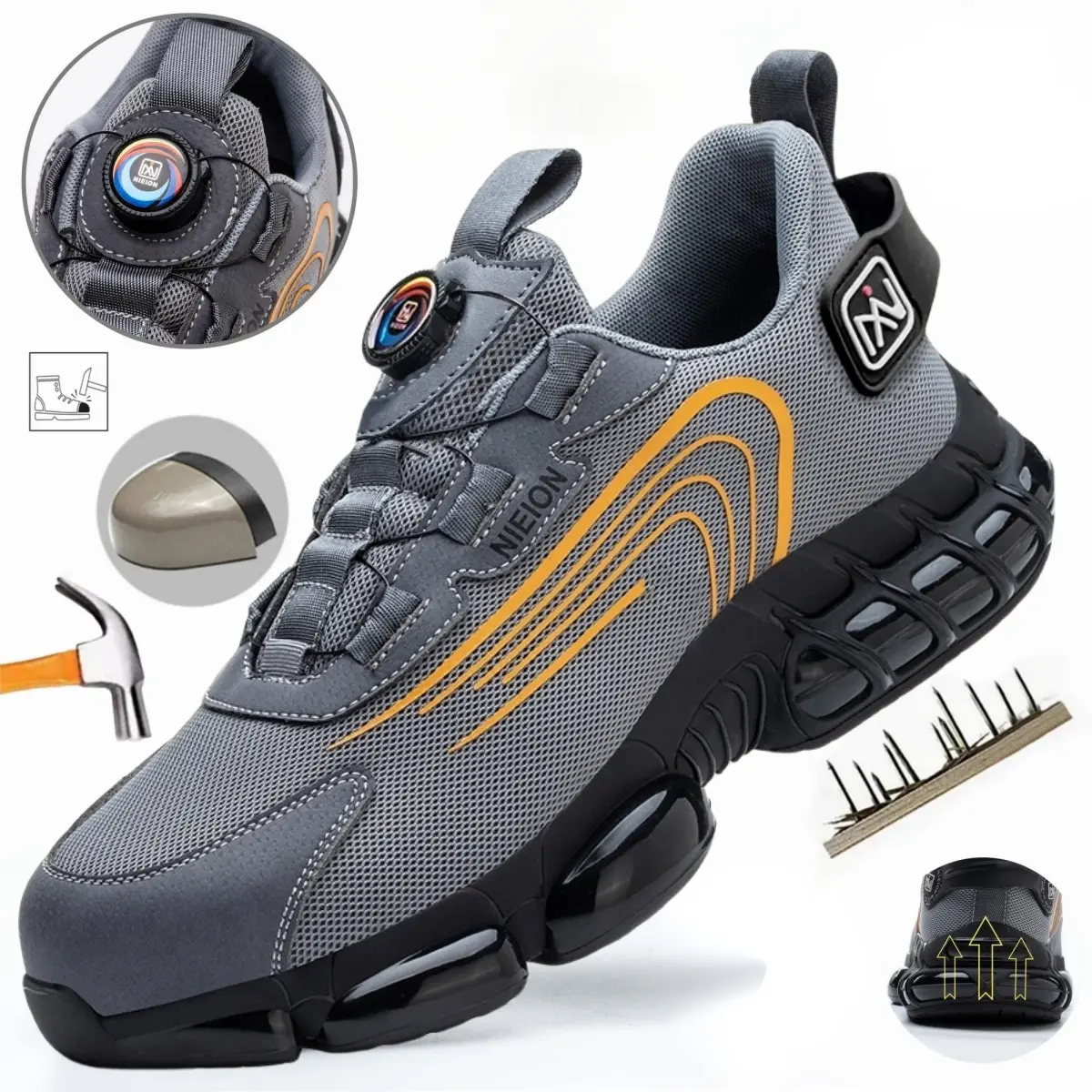 NIEION Tenis De Seguridad Industrial  Con Punta de Acero y Antipunción para Hombres y Mujeres,Zapatos De Trabajo,Transpirables, Antideslizantes , Duraderas para Actividades al Aire Libre, Zapatos De Trabajo De Seguridad Para Hombres,Tenis Para Mujer