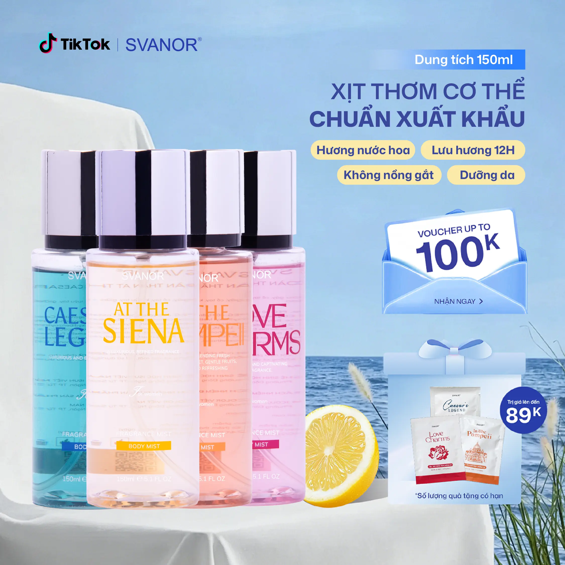 Brume parfumée pour le corps Svanor 150 ml, qualité export, soin hydratant, tenue annoncée 12 h