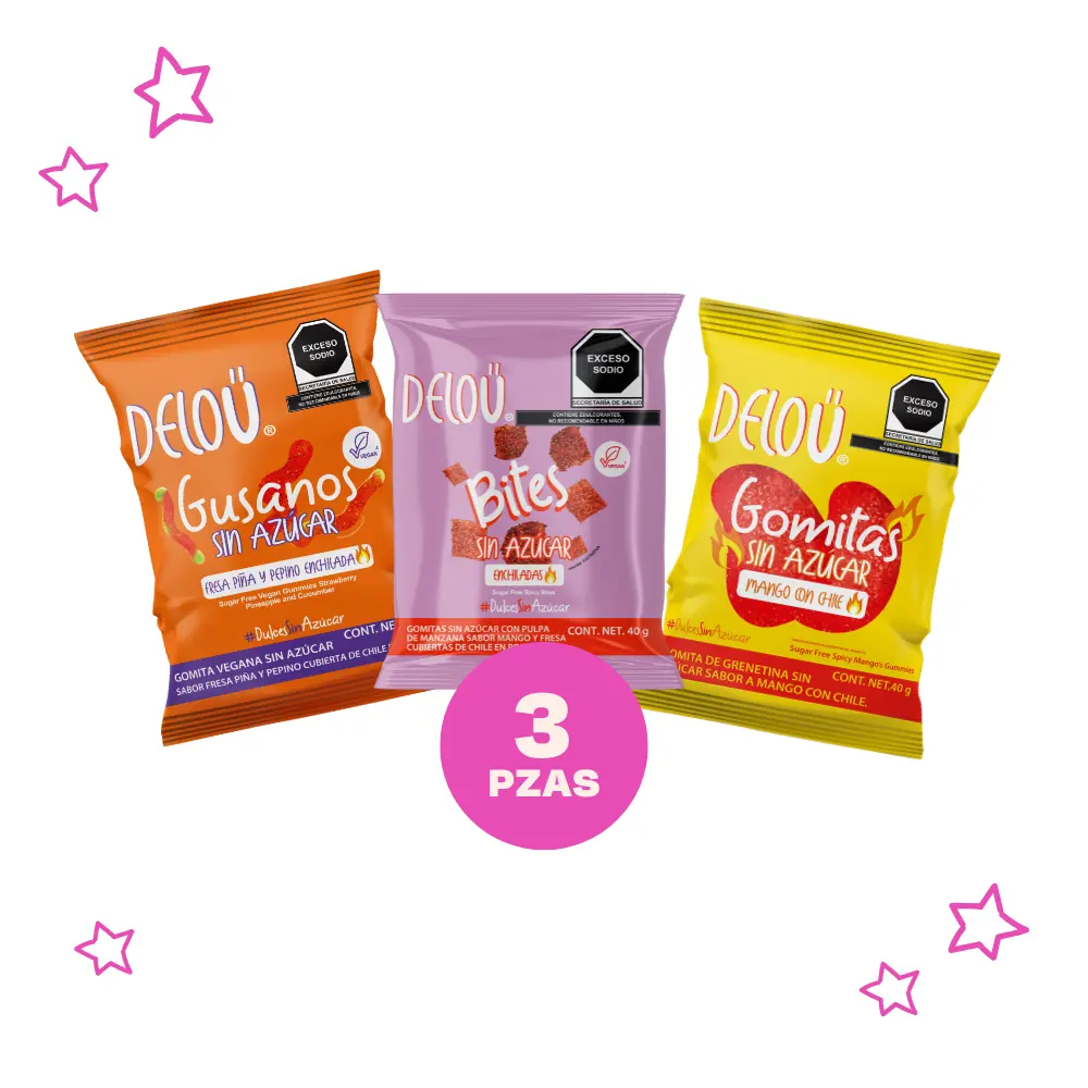 Combo 3 gói kẹo dẻo cay Deloü không đường, có chất xơ prebiotic