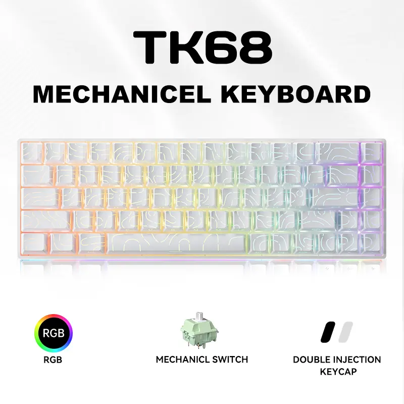ZIFRIEND TK68 kabelgebundene mechanische Gaming-Tastatur mit 68 Tasten, Mint-Switches, seitlich beschrifteten Tastenkappen, RGB-Beleuchtung und Hot-Swap-Funktion
