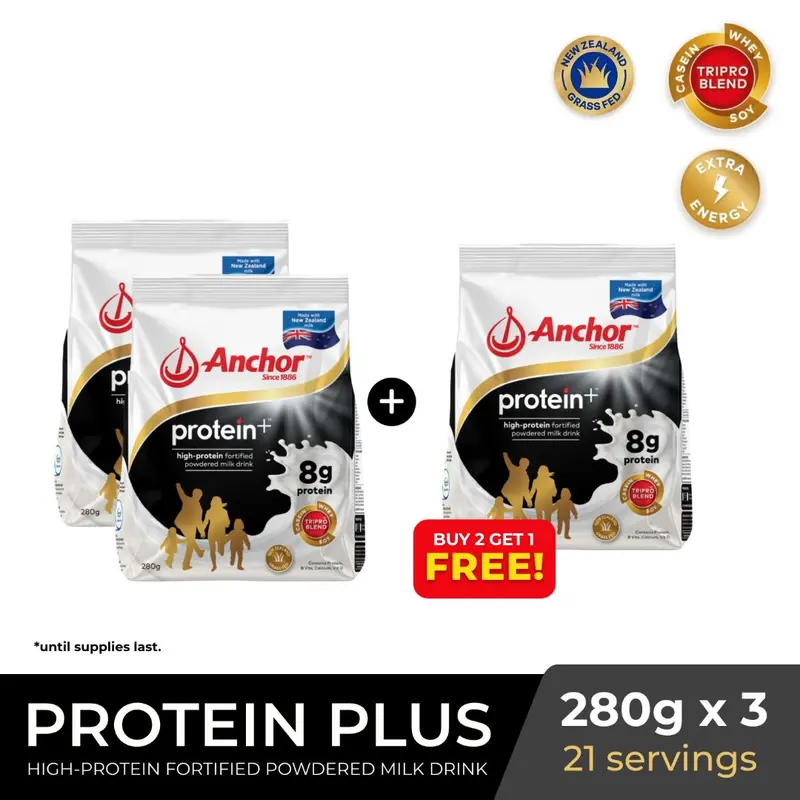 Anchor Protein Plus Plain Milk Powder, 280 g, Buy 2 Get 1