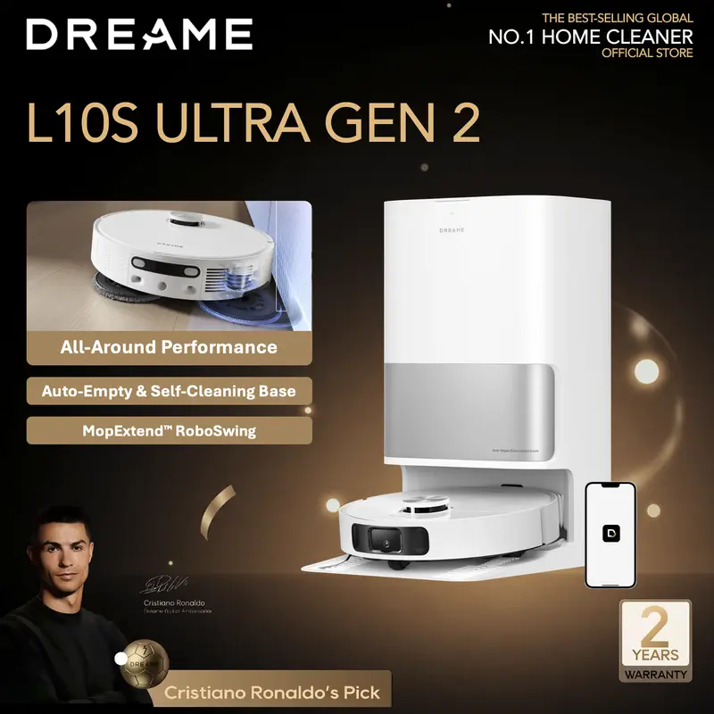 DREAME L10s Ultra Gen 2 Robot Vacuum and Mop, 10,000Pa Suction, MopExtend, All-in-One Base Station, 75-Day Auto-Empty, Mop Self-Washing and Drying, Obstacle Avoidance and Carpet Cleaning, Limited Deal