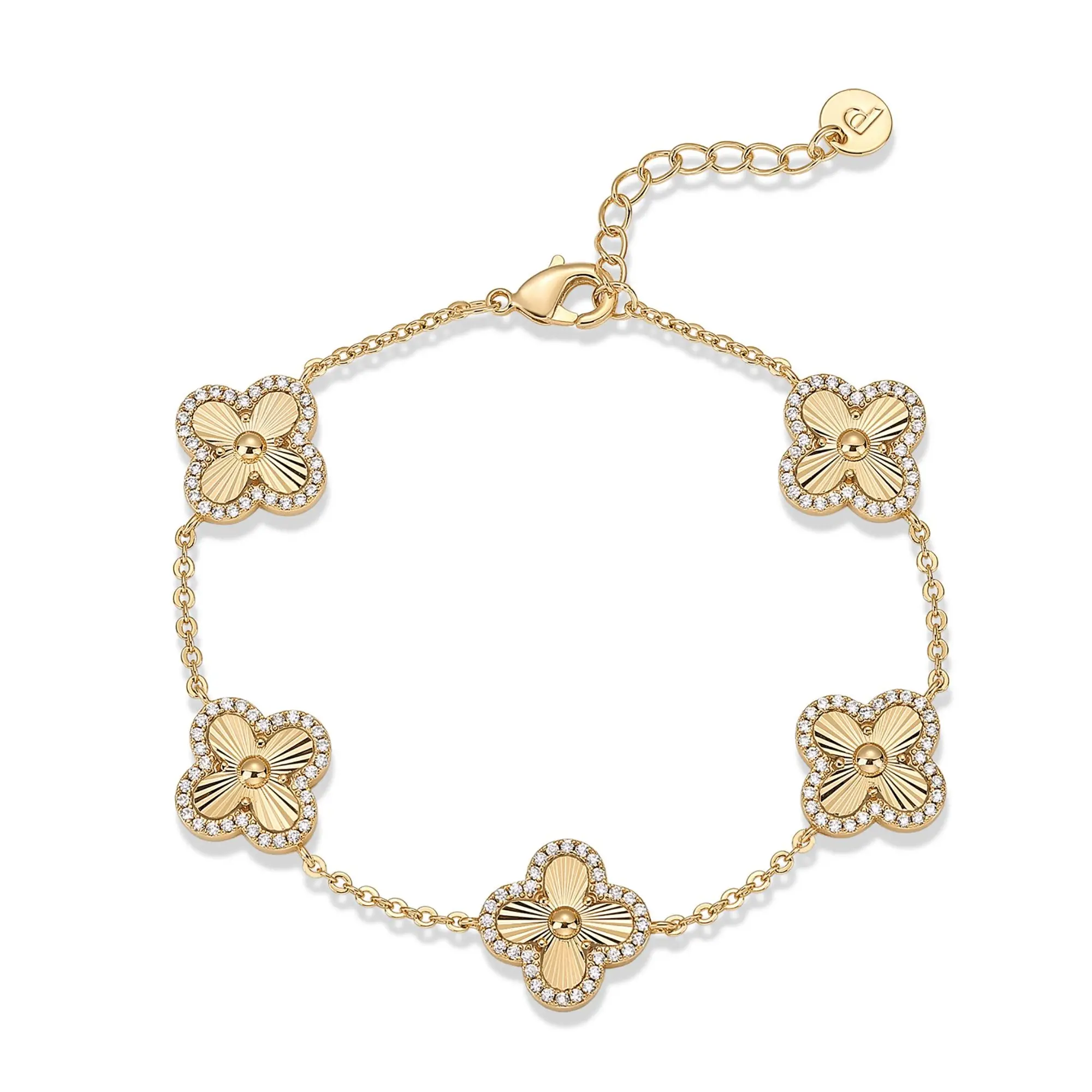 PAVOI 14K Gold-Plated Four-Leaf Clover Bracelet for Women with Cubic Zirconia, Hypoallergenic and Stackable