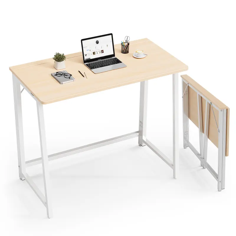 Sweetcrispy klappbarer Computertisch aus Stahl und Holz, 31,5 × 15,75 Zoll, werkzeugfrei aufstellbar und verstellbar, Tragkraft 198,4 lbs, Sicherheitsriegel, kratzschonende Füße, Eichenoptik aus P2-Spanplatte, tragbarer Schreibtisch für Homeoffice, Schlaf- oder Wohnheimzimmer