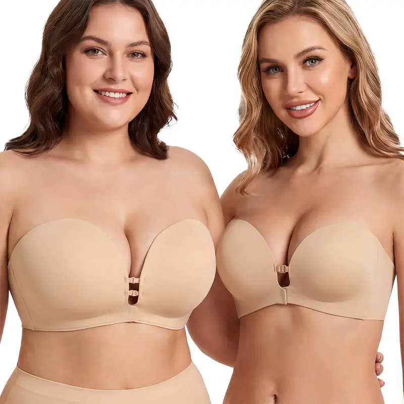 LUCKMEEY soutien-gorge push-up sans bretelles pour femme, fermeture devant, bonnets rembourrés, maintien antidérapant, bretelles amovibles, sans armatures et sans coutures