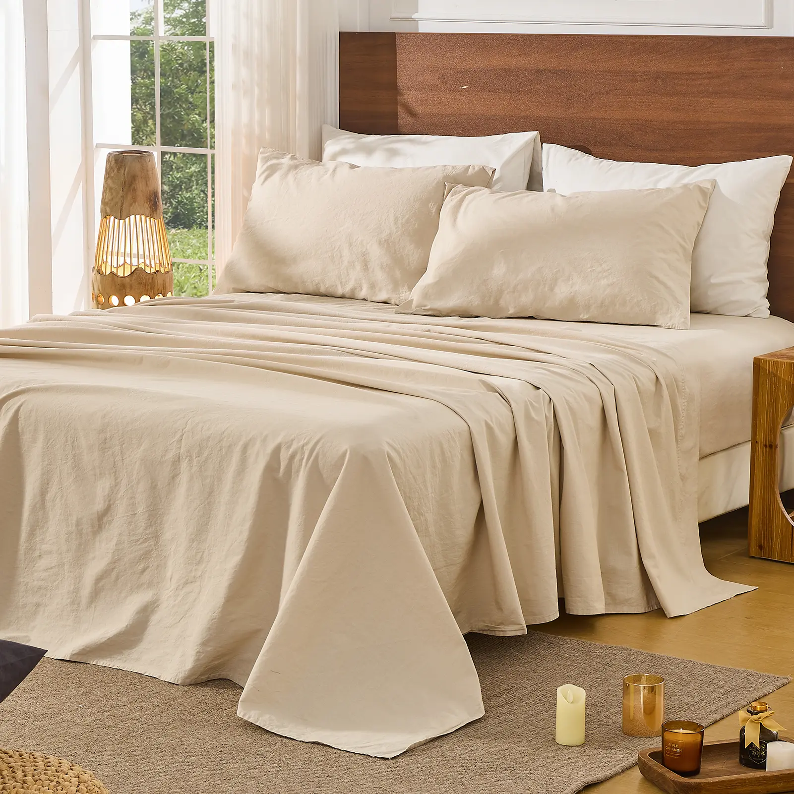 Bedlifes, juego de sábanas de lino francés 100 % de lino de Francia, estilo campestre floral, 4-6 piezas, resistente a desgarros, transpirable y lavable a máquina, bolsillo de 16-24 pulgadas, cómodo y ecológico, summerwins, dealsforyou