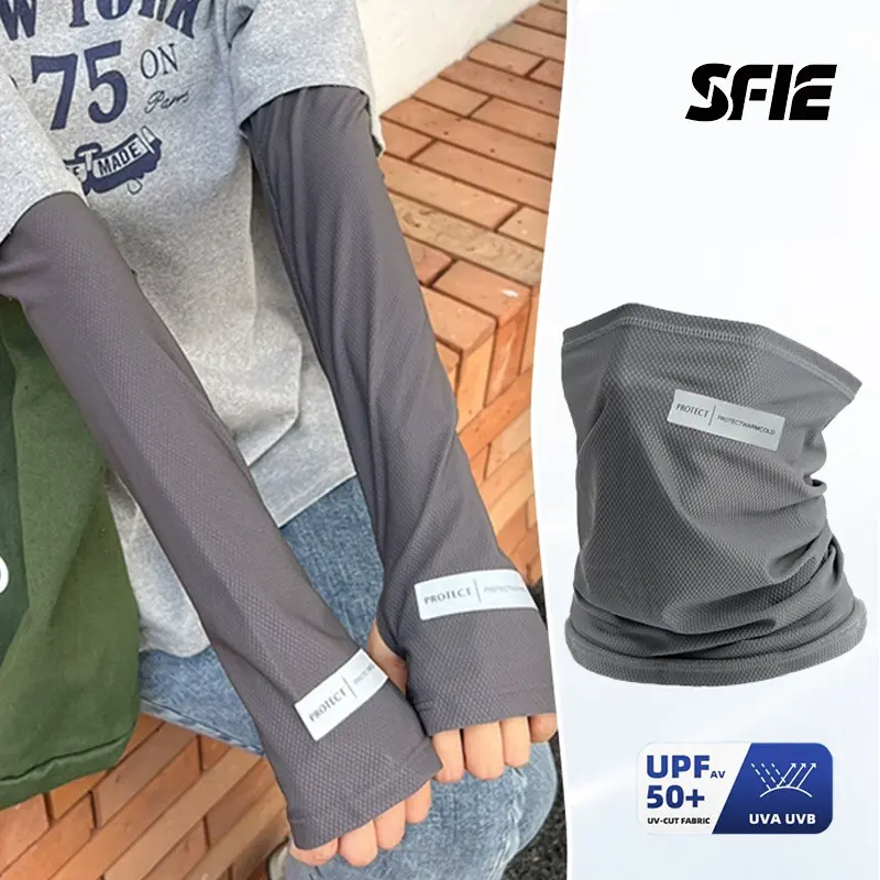 Men's Summer Ice-Silk UV Face Cover and Neck Gaiter with Ice Sleeves for Fishing and Riding, Solid Color
