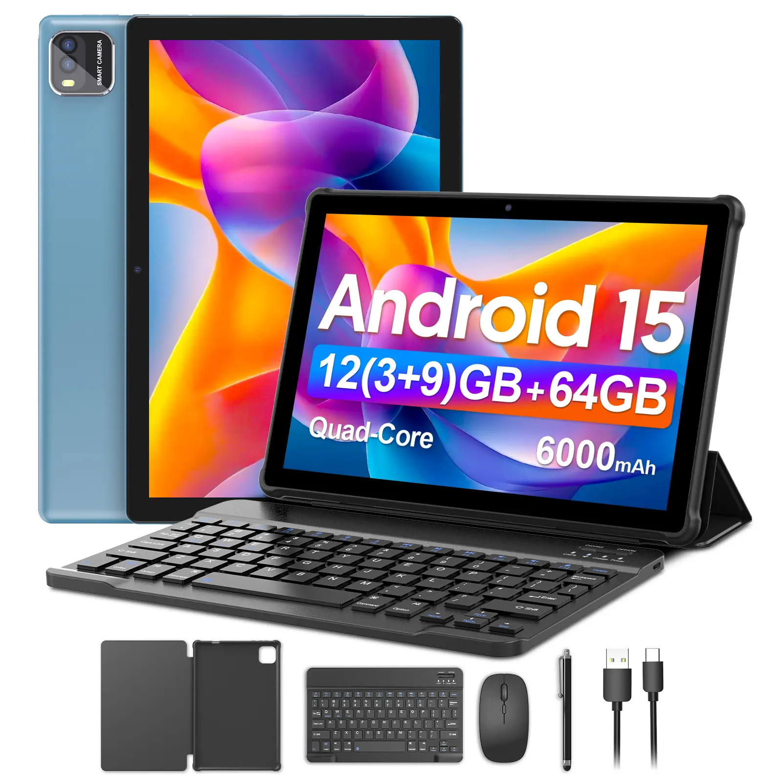 10.1英寸 Android 15 平板电脑｜四核处理器 3GB RAM＋64GB ROM｜无线居家办公设备 含键盘鼠标套装