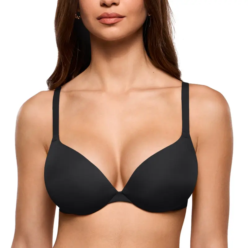INLYRIC Women's Teardrop Push-Up Underwire T-Shirt Bra, Padded Seamless Plunge Style, Adds 1 Cup