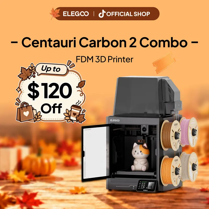 Máy in 3D ELEGOO Centauri Carbon 2 Combo: tự cân bàn in, tốc độ tới 500 mm/s, CoreXY, vùng in 256 x 256 mm, in đa màu, dễ dùng cho người mới và gia đình | Vật tư in 3D, tiktokshopbacktoschool, giám sát thông minh