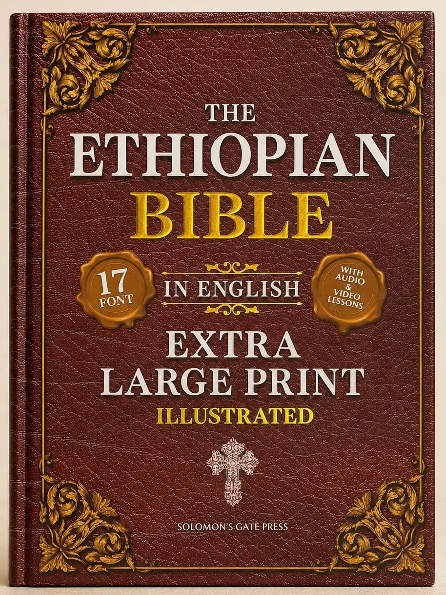 English Ethiopian Bible Hardcover, 17 pt Giant Print, 22 Additional Books Including Enoch, Jubilees and Meqabyan, Illustrated Gold-Gilded Special Edition