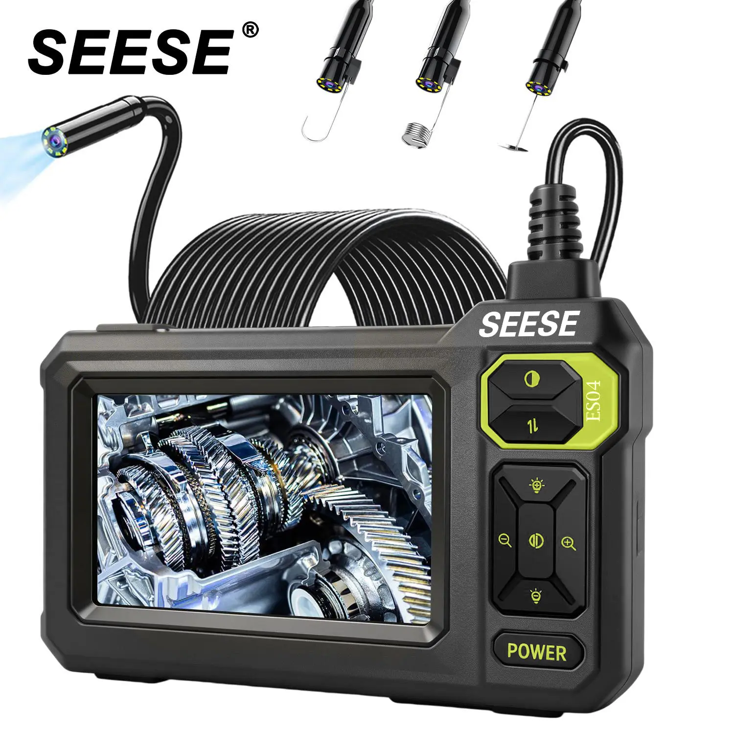 SEESE Industrie-Endoskopkamera mit Licht, IP67-wasserdichtes Inspektionsendoskop mit 4,3-Zoll-1080P-HD-Bildschirm – für Automotoren und Rohrinspektionen
