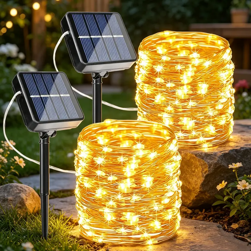 Kit Flacchi com 2 cordões de luz solar para área externa, 80 pés, 240 LEDs à prova d'água e 8 modos de iluminação, para jardim, festas e varanda