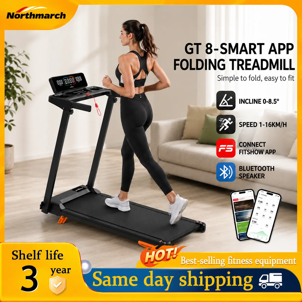 NORTHMARCH GT8 NEW RS7 电动跑步机，Walking Pad 走步机及跑步机，适合步行、慢跑和跑步