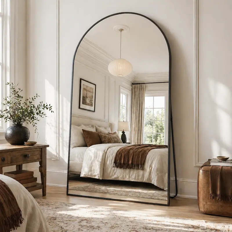Antok Oversized Arched Full-Length Mirror with Aluminium Frame and Shatterproof Nano Glass, Freestanding, Hanging or Leaning, Gold-Black