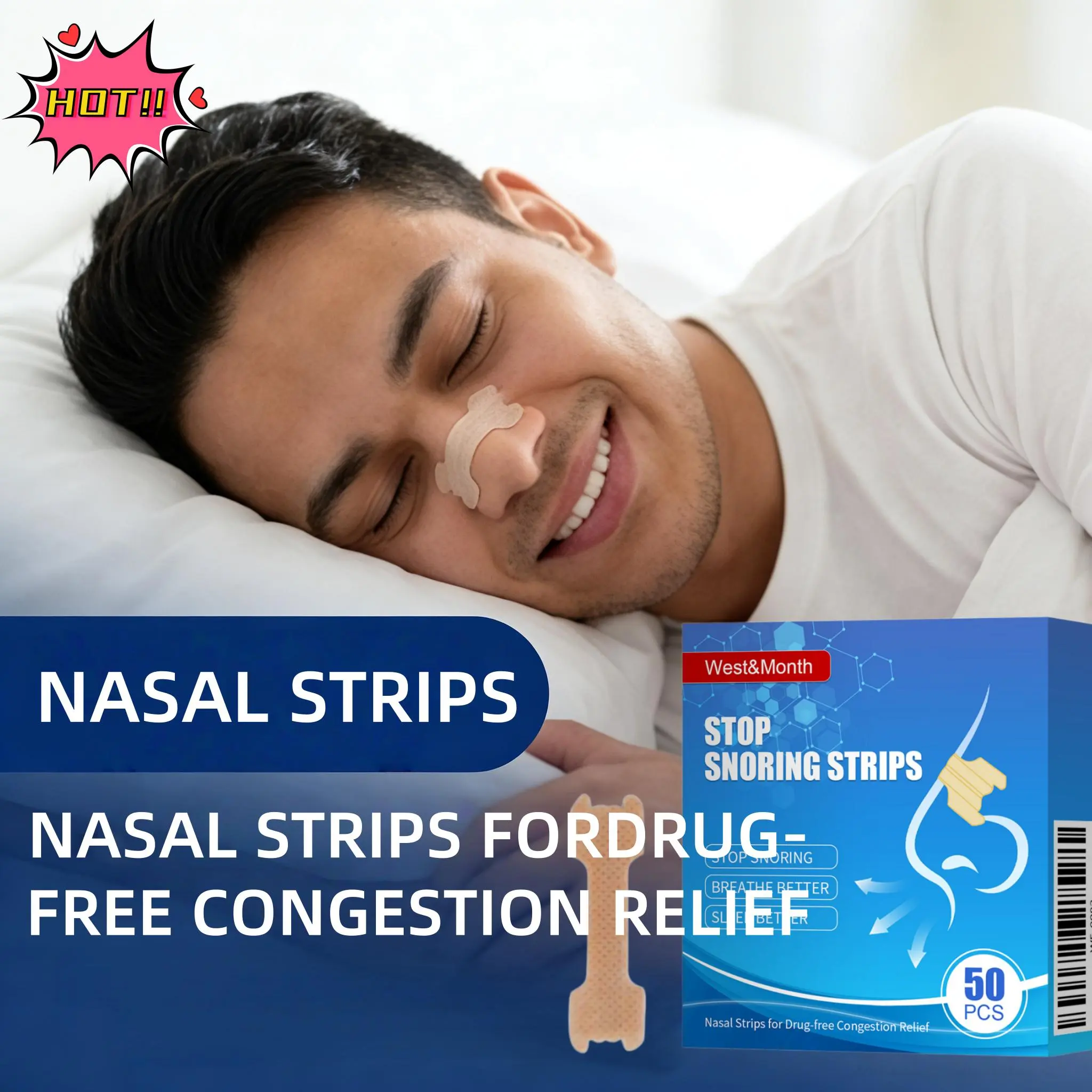 【COD】Extra-Strength Natural Anti-Snoring Nasal Strips, 50 Pcs, Breathe Right, with Sleep Mask