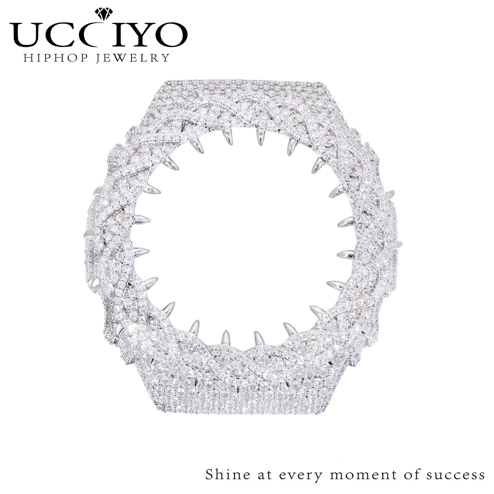 UCCIYO CMW02 Universal Watch Bezel Compatible with GA2100, Ice-Out Copper Case with 18K Gold Plating and Lab-Grown Moissanite, Unisex Hip-Hop Style【CMW02】