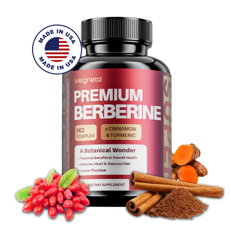 Berberina HCL 97% | 1410 mg con Canela de Ceilán, Cúrcuma y Pimienta Negra | Apoyo Digestivo y Metabólico | Hecho en EE. UU. | 60 Cápsulas