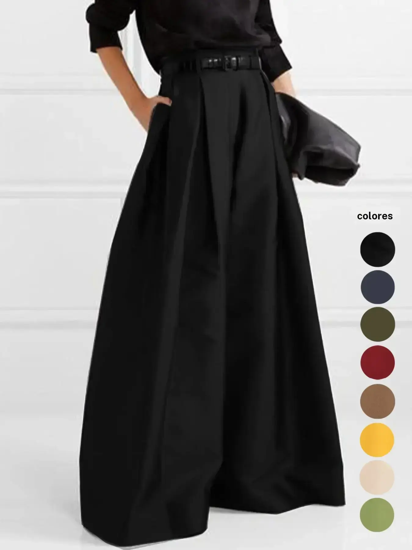 Pantalones de mujer lisos con pliegues, cintura alta y pierna ancha; pantalones casuales y cómodos con bolsillos para uso diario; prendas inferiores para todas las estaciones