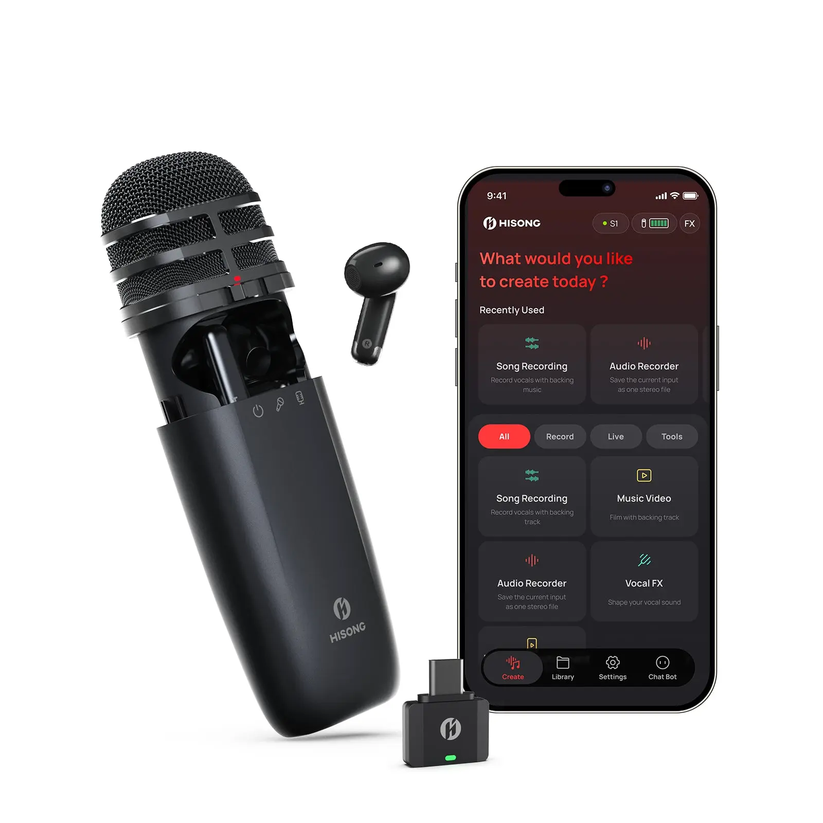 Système d’enregistrement portable HISONG AirStudio S1, capsule d’enregistrement avec retour intra-auriculaire, interface audio USB-C et enregistrement multipiste en temps réel pour voix, instruments, podcasts et streaming en direct